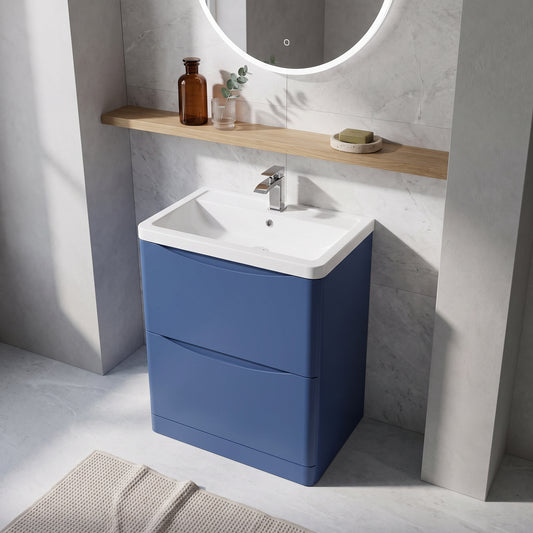 Fairford Eclipse 800mm 2 Drawer Satin Blue Floor Standing Vanity Unit