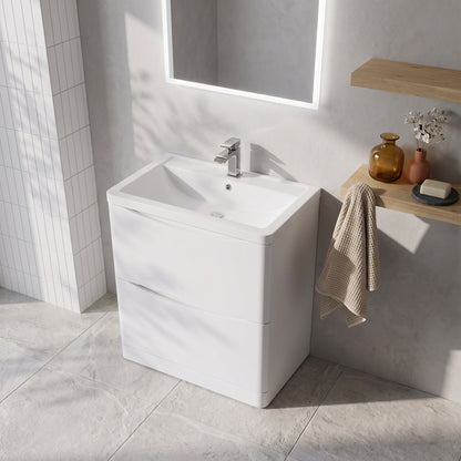Fairford Eclipse 800mm 2 Drawer Satin White Floor Standing Vanity Unit