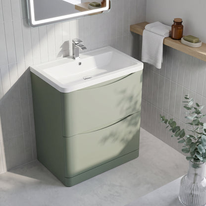 Fairford Eclipse 800mm 2 Drawer Satin Green Floor Standing Vanity Unit