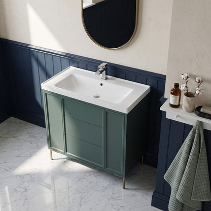 Fairford Elan Marin Green 1000mm Floorstanding Vanity Unit with Brushed Brass Legs