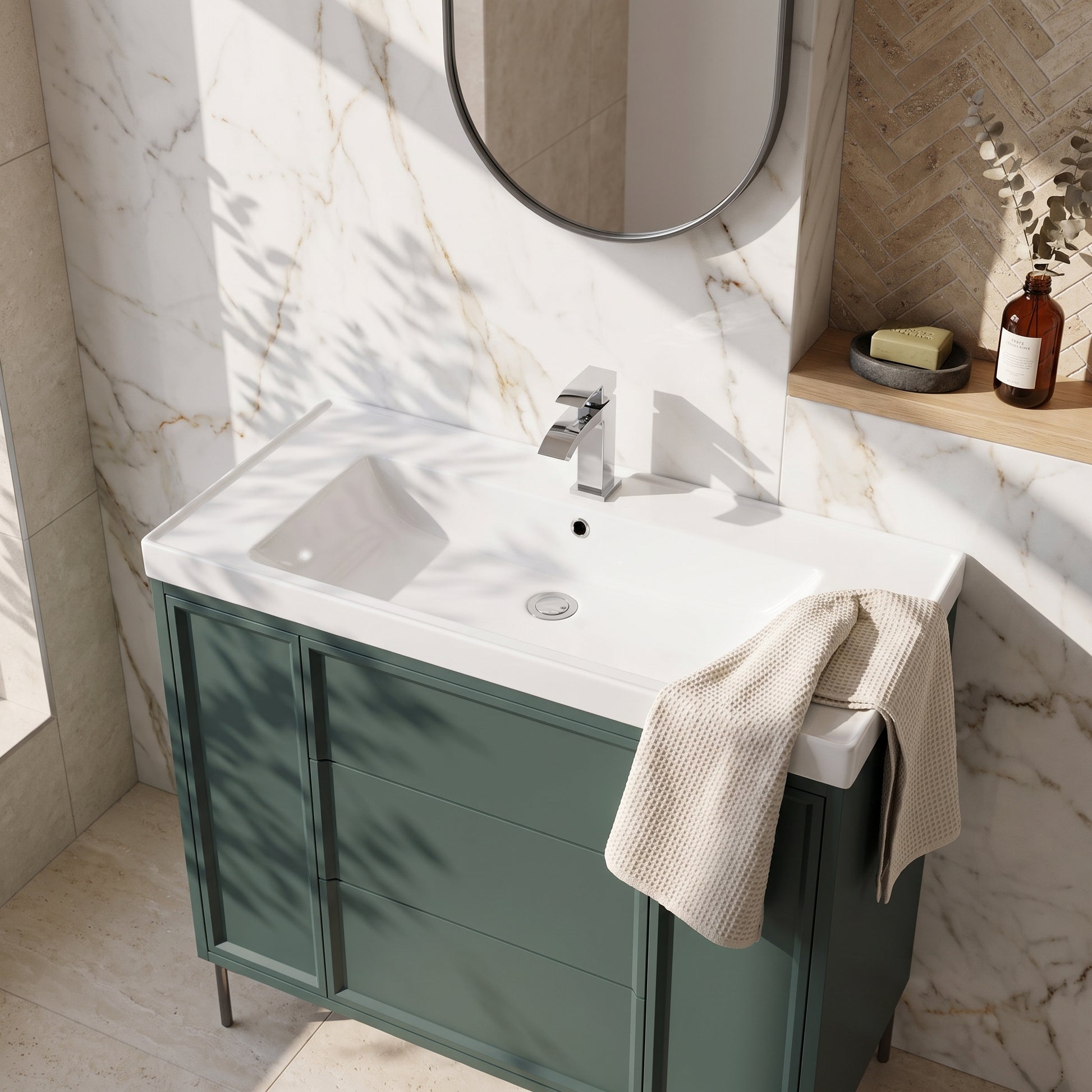 Fairford Elan Marin Green 1000mm Floorstanding Vanity Unit with Gunmetal Legs