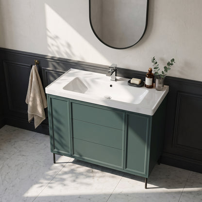 Fairford Elan Marin Green 1000mm Floorstanding Vanity Unit with Matt Black Legs