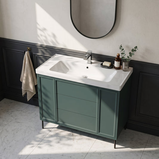 Fairford Elan Marin Green 1000mm Floorstanding Vanity Unit with Matt Black Legs