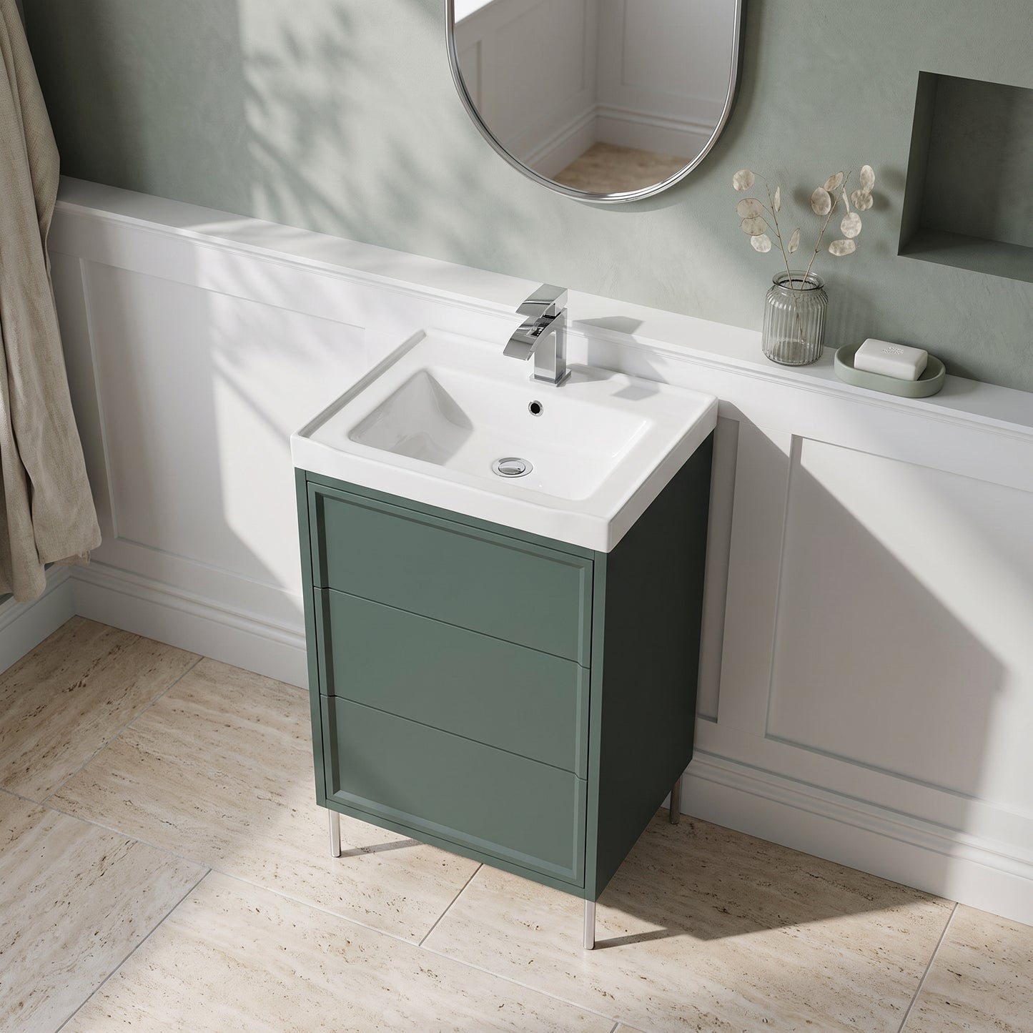 Fairford Elan Marin Green 500mm Floorstanding Vanity Unit with Chrome Legs