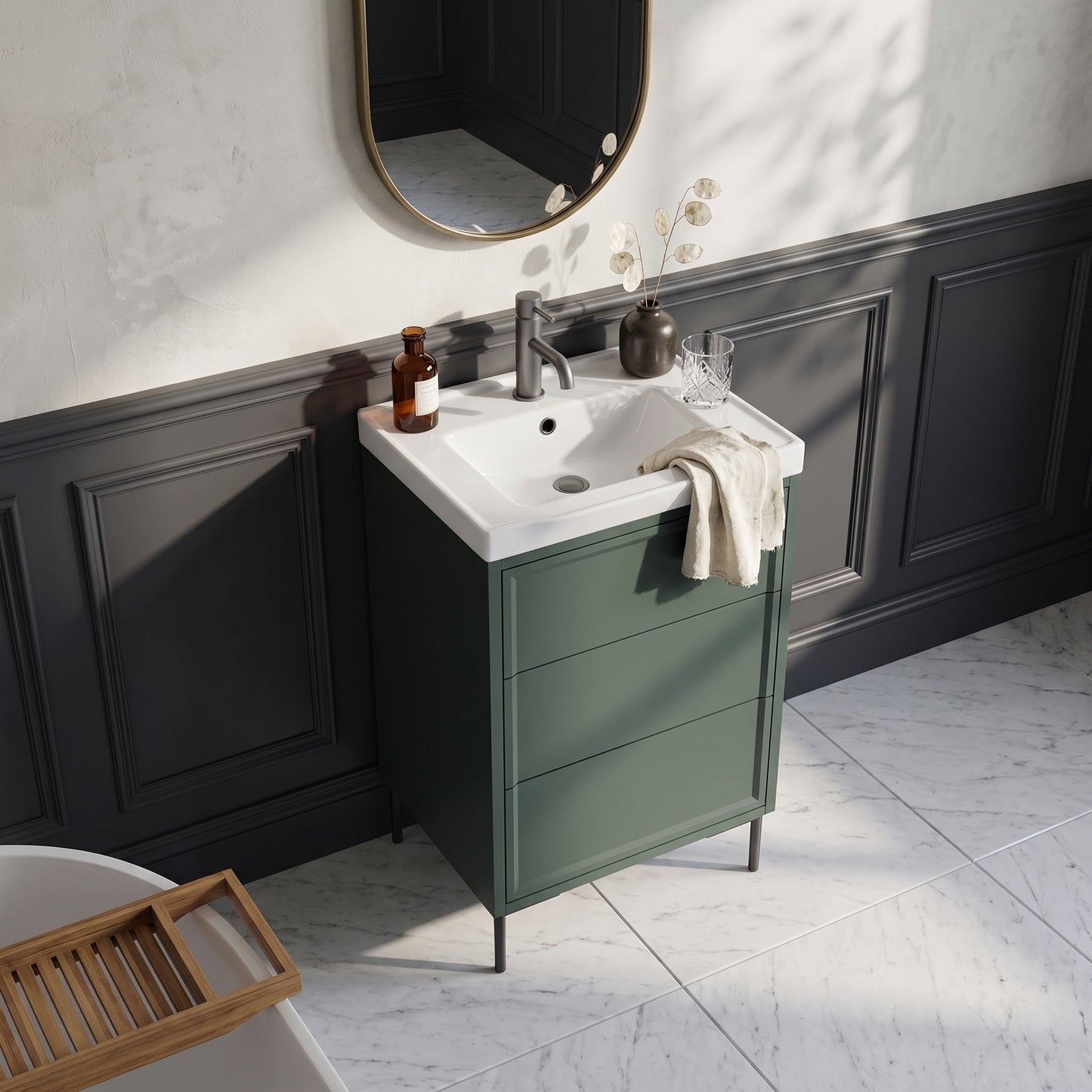 Fairford Elan Marin Green 500mm Floorstanding Vanity Unit with Matt Black Legs