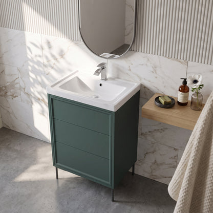 Fairford Elan Marin Green 600mm Floorstanding Vanity Unit with Gunmetal Legs