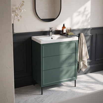 Fairford Elan Marin Green 600mm Floorstanding Vanity Unit with Matt Black Legs