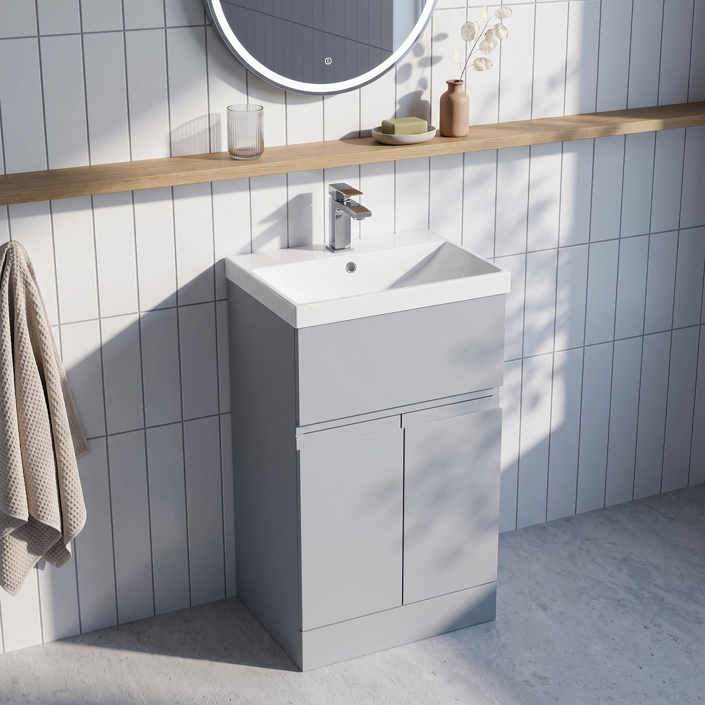 Fairford Finesse 500mm Satin Grey Floor Standing Vanity Unit, with Top Drawer