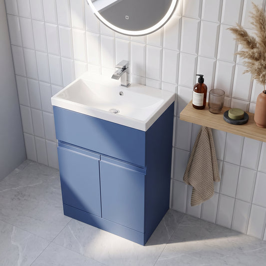 Fairford Finesse 600mm Satin Blue Floor Standing Vanity Unit, with Top Drawer