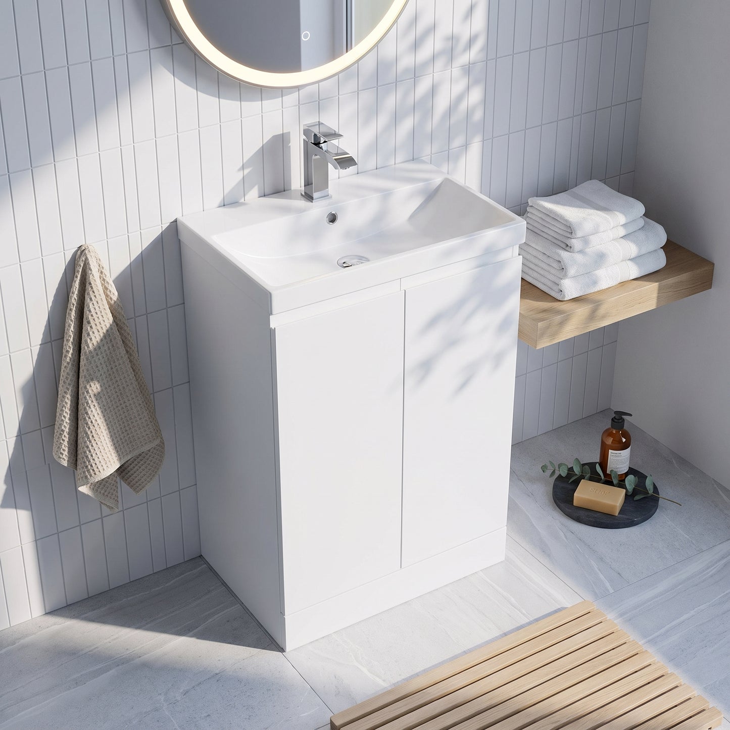 Fairford Finesse 600mm Satin White Floor Standing Vanity Unit