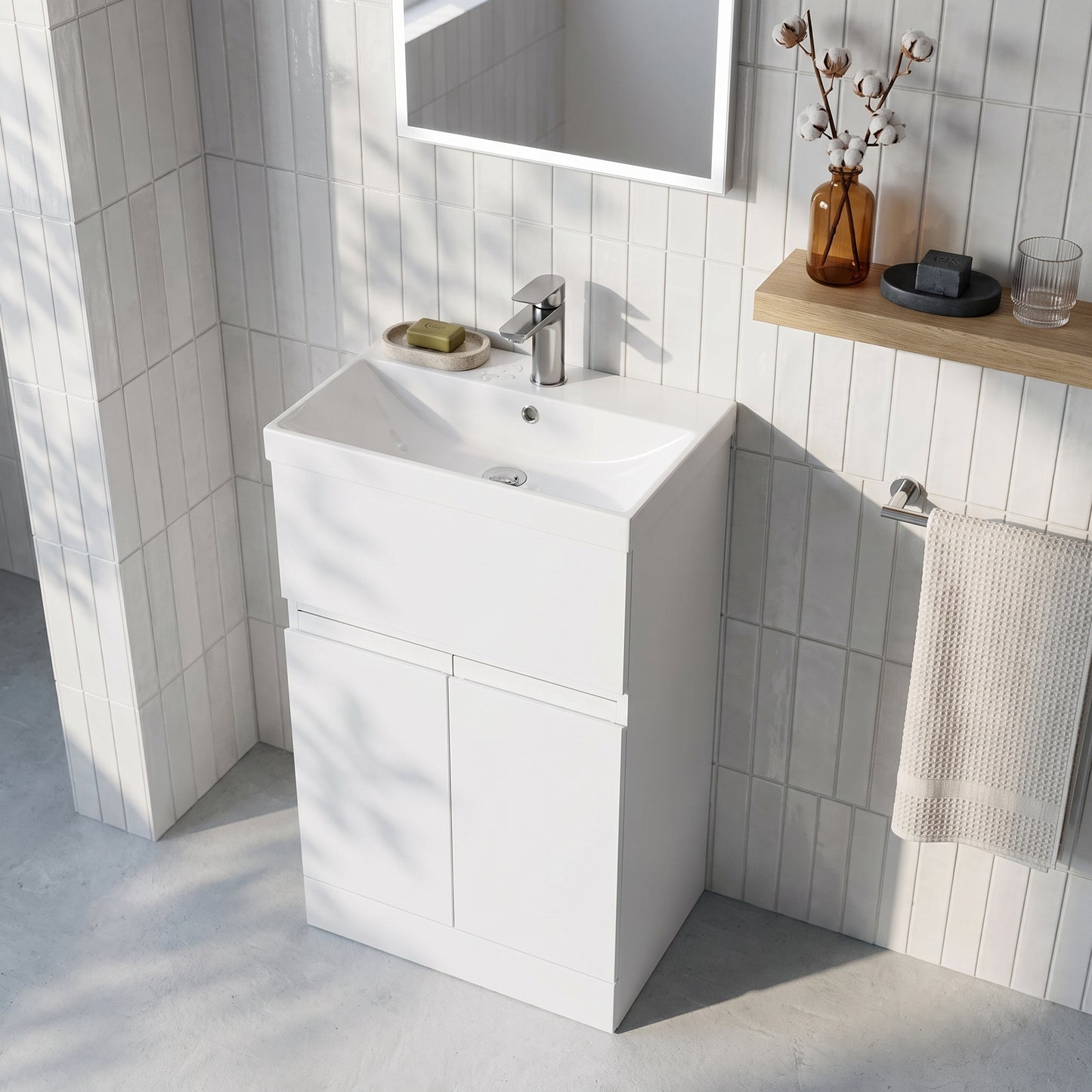 Fairford Finesse 500mm Satin White Floor Standing Vanity Unit, with Top Drawer