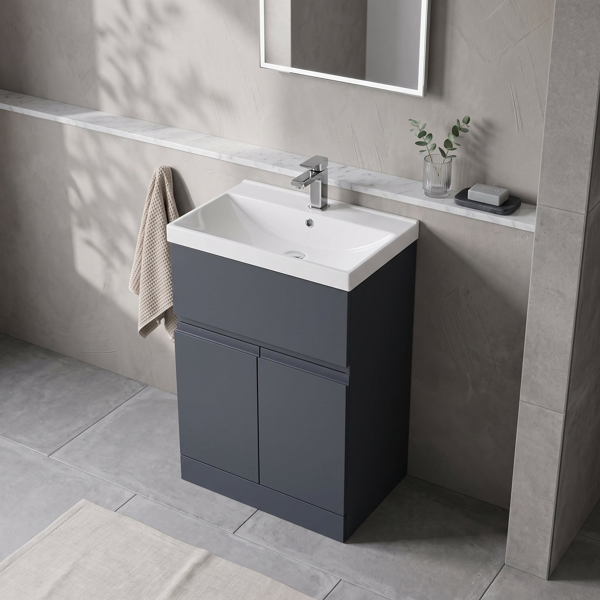 Fairford Finesse 600mm Soft Black Floorstanding 2-Door/Drawer Vanity Unit