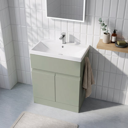 Fairford Finesse Satin Green 800mm 2 Door Floorstanding Vanity Unit with Top Drawer