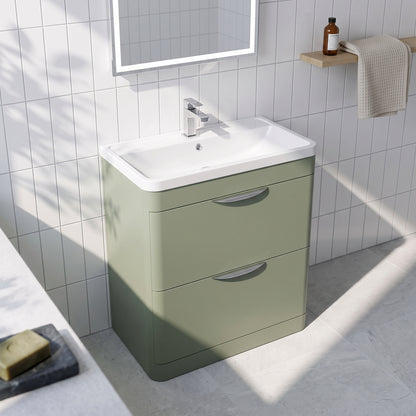 Fairford Flow 800mm 2 Drawer Satin Green Floor Standing Vanity Unit