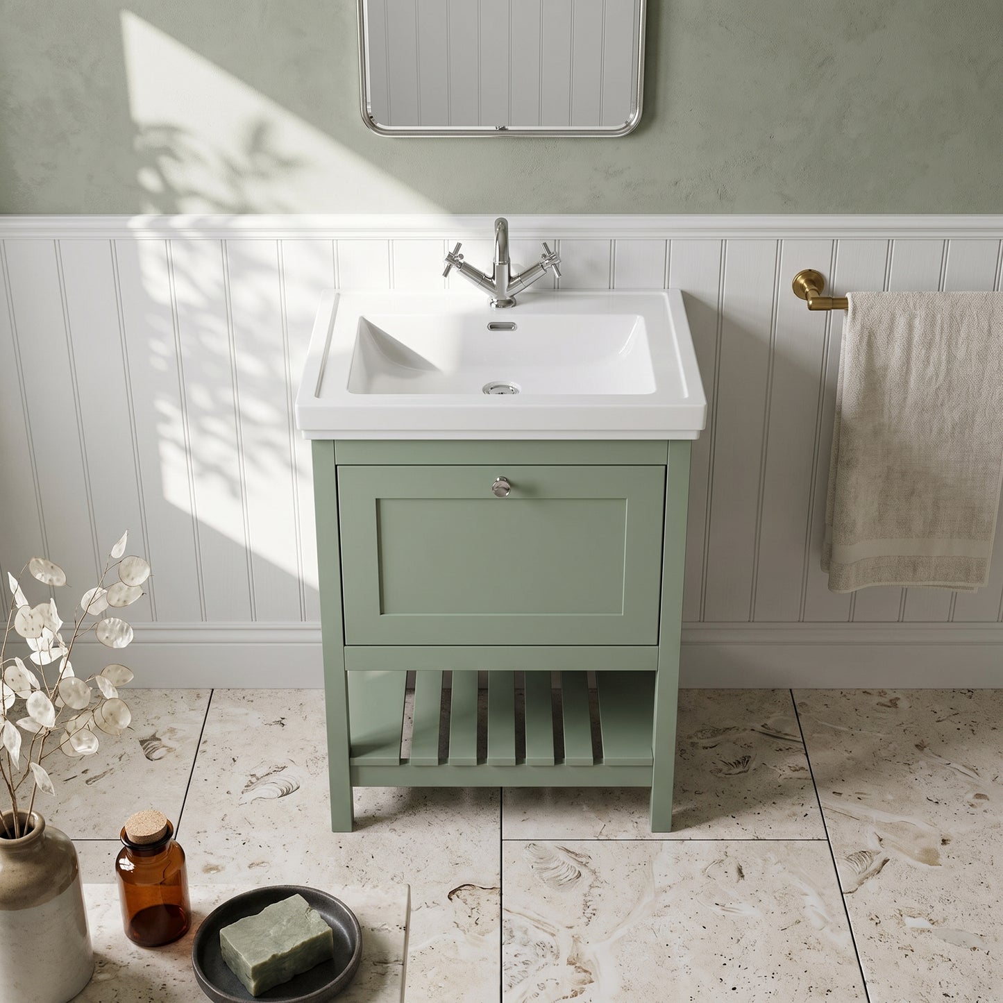 Fairford Juliette 600mm Fern Green 1 Tap Hole Floorstanding Vanity Unit