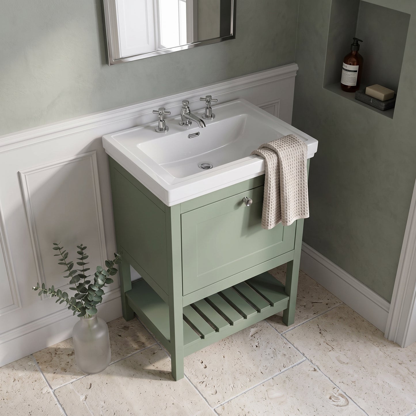 Fairford Juliette 600mm Fern Green 3 Tap Hole Floorstanding Vanity Unit