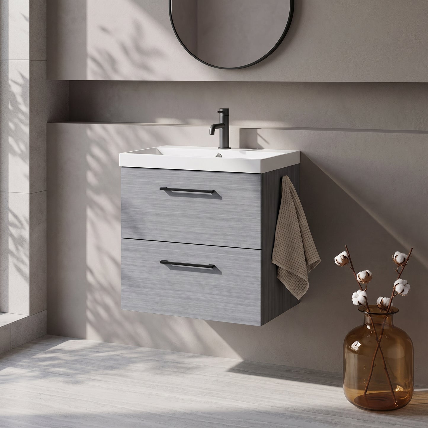 Fairford Aspri 600mm Anthracite 2-Drawer Wall Hung Vanity Unit