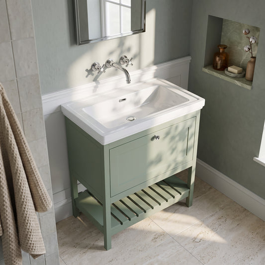 Fairford Juliette Fern Green 800mm 1 Drawer Floorstanding Vanity Unit with 0 Tap Hole Basin