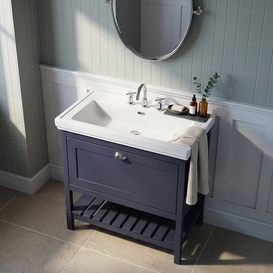 Fairford Juliette 800mm Indigo Blue 3 Tap Hole Floorstanding Vanity Unit