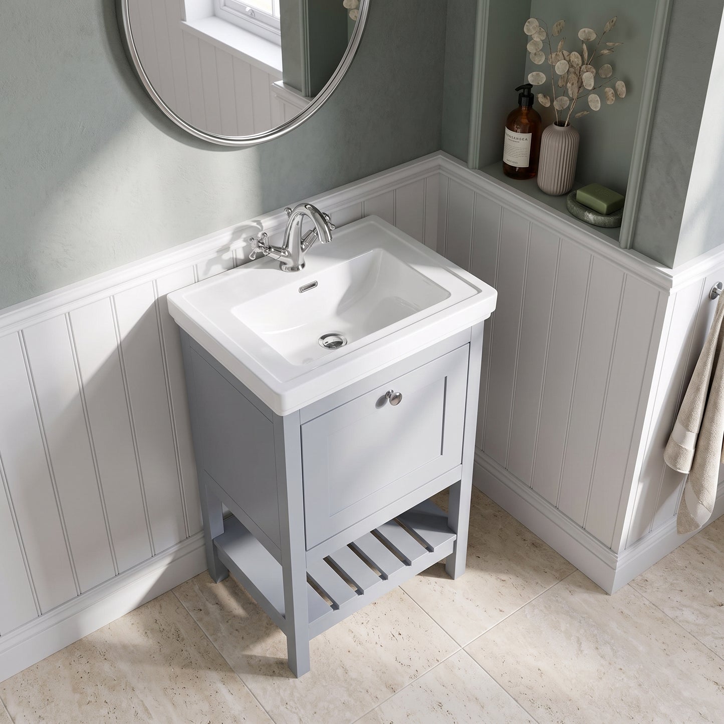 Fairford Juliette Satin Grey 500mm 1 Drawer Floorstanding Vanity Unit with 1 Tap Hole Basin