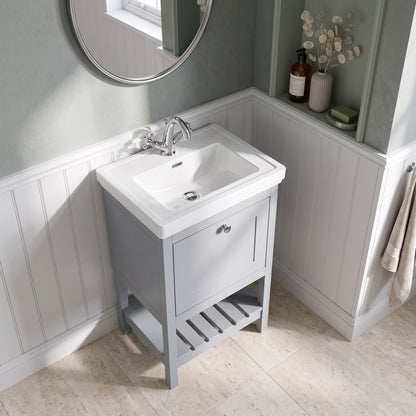Fairford Juliette Satin Grey 500mm 1 Drawer Floorstanding Vanity Unit with 1 Tap Hole Basin