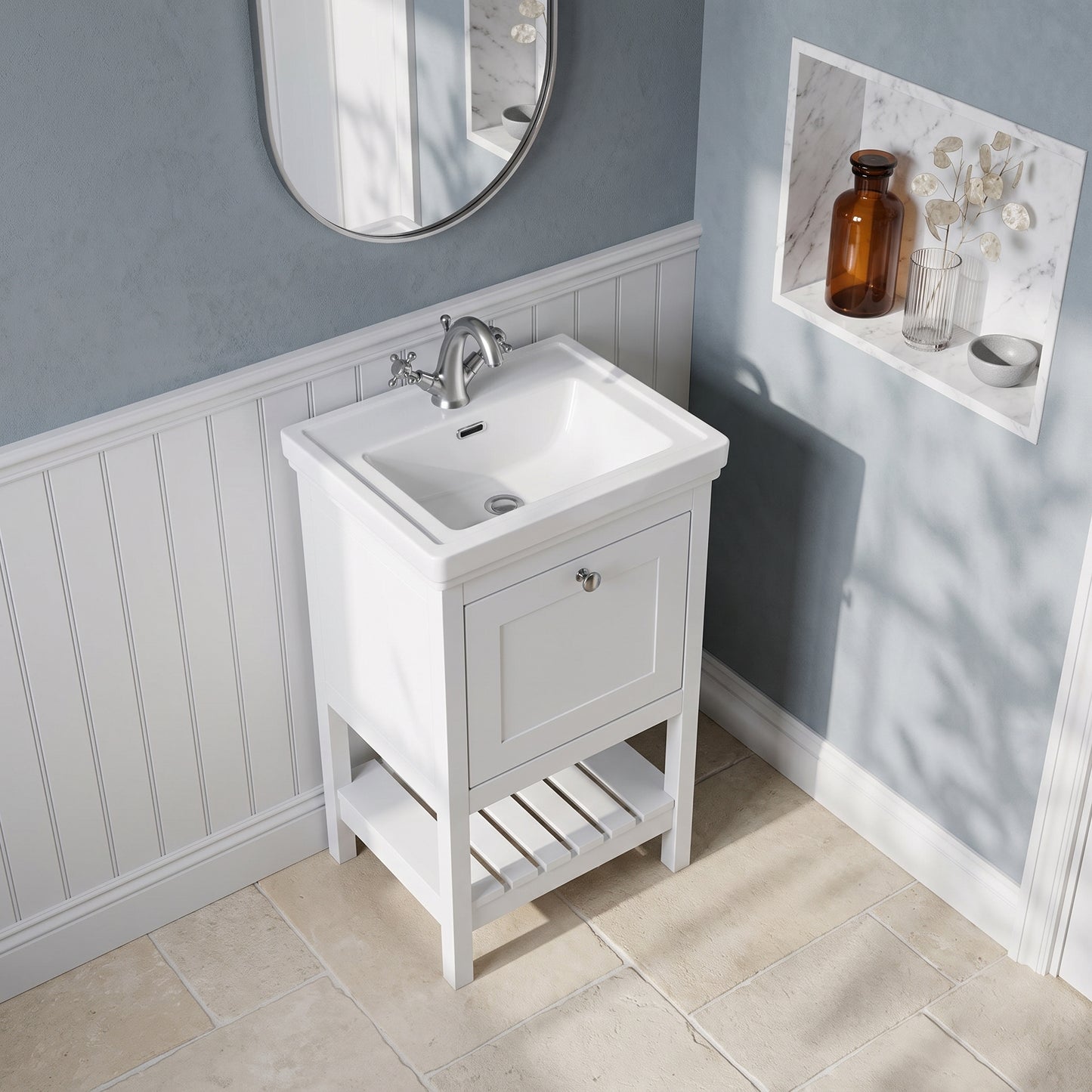 Fairford Juliette Satin White 500mm 1 Drawer Floorstanding Vanity Unit with 1 Tap Hole Basin