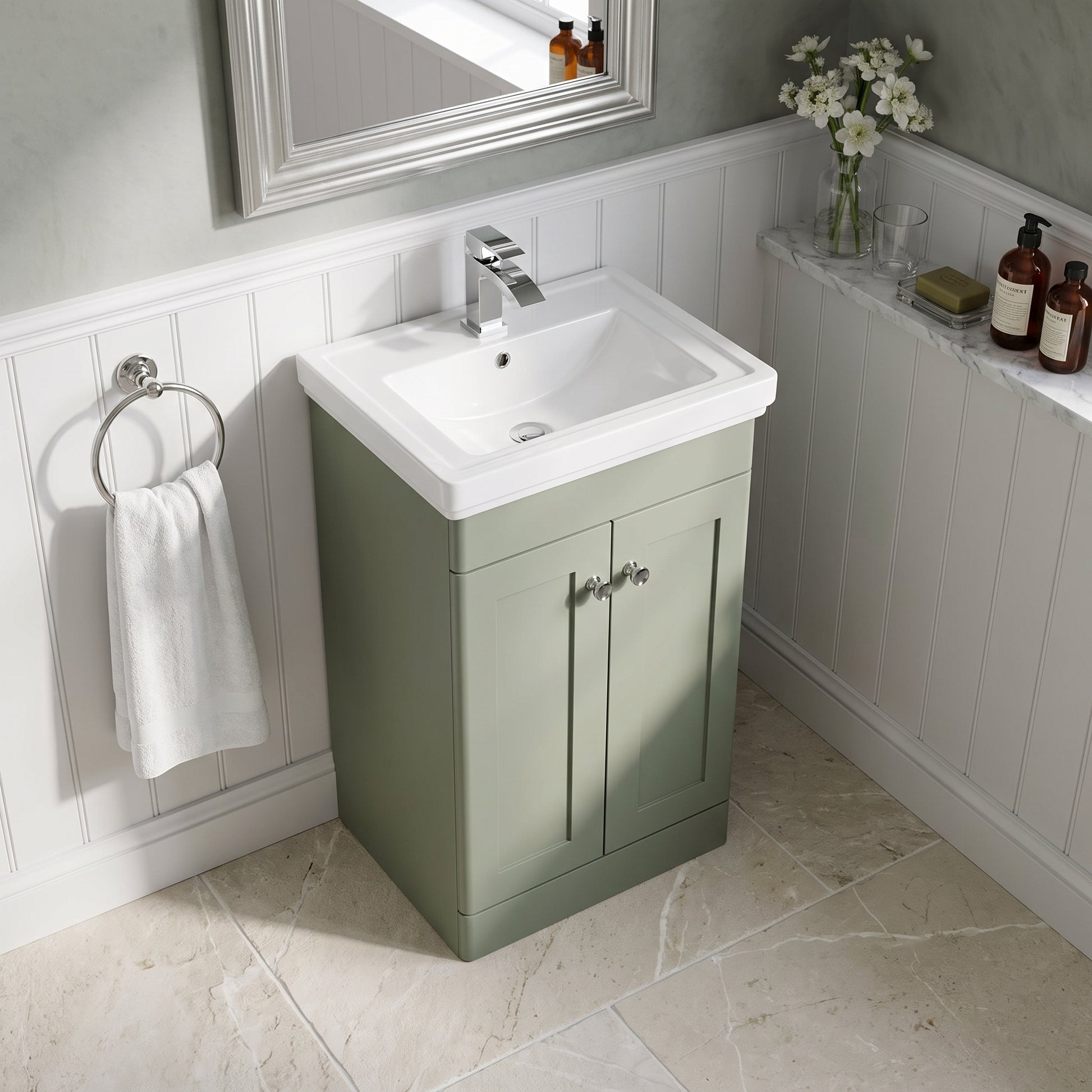 Fairford Laurel 500mm Floor Standing Satin Green Vanity Unit - 1 Tap Hole