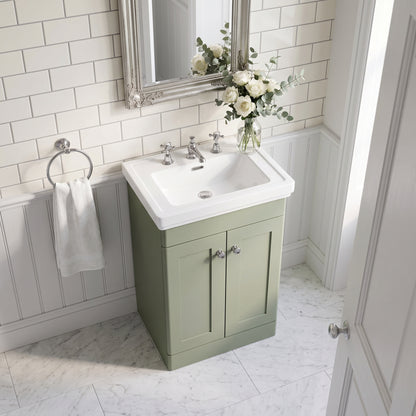 Fairford Laurel 500mm Floor Standing Satin Green Vanity Unit - 3 Tap Hole