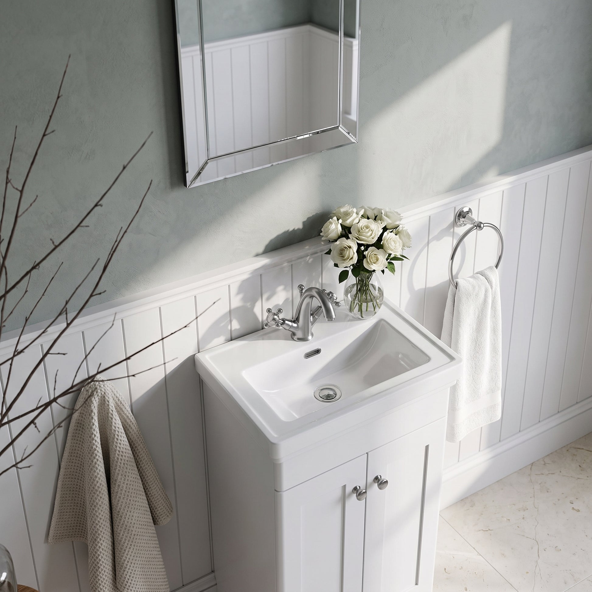 Fairford Laurel 500mm Floor Standing Satin White Vanity Unit - 1 Tap Hole