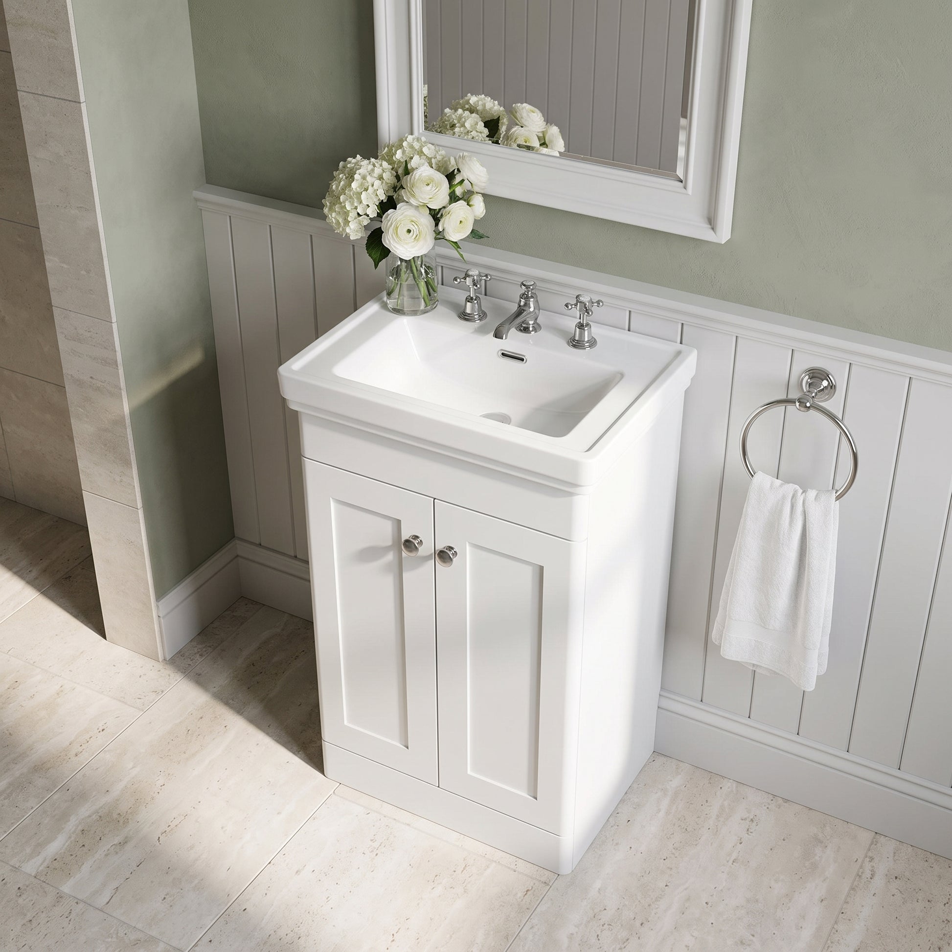 Fairford Laurel 500mm Floor Standing Satin White Vanity Unit - 3 Tap Hole