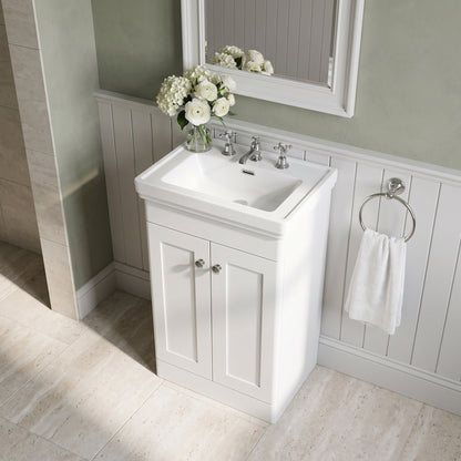 Fairford Laurel 500mm Floor Standing Satin White Vanity Unit - 3 Tap Hole