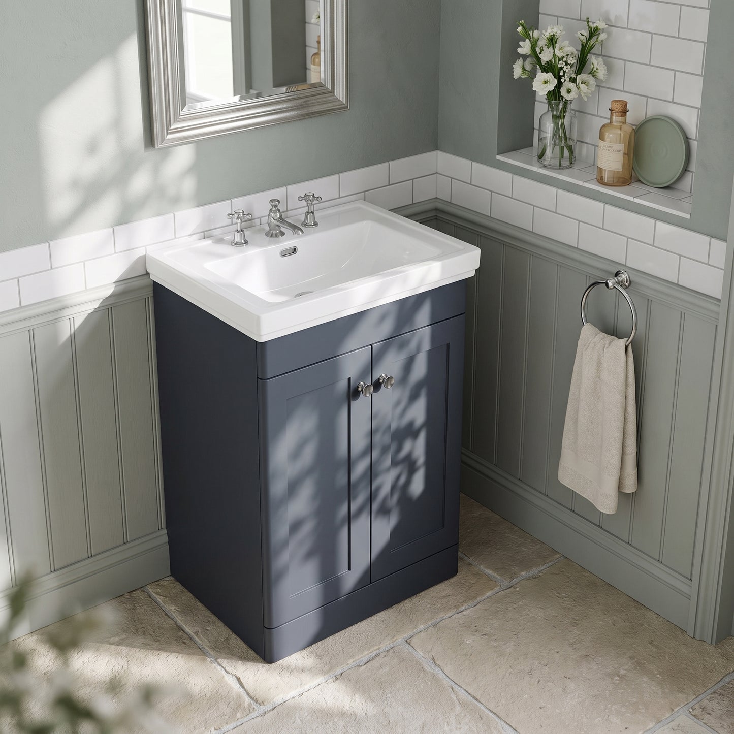 Fairford Laurel 600mm Floor Standing Satin Anthracite Vanity Unit - 3 Tap Hole