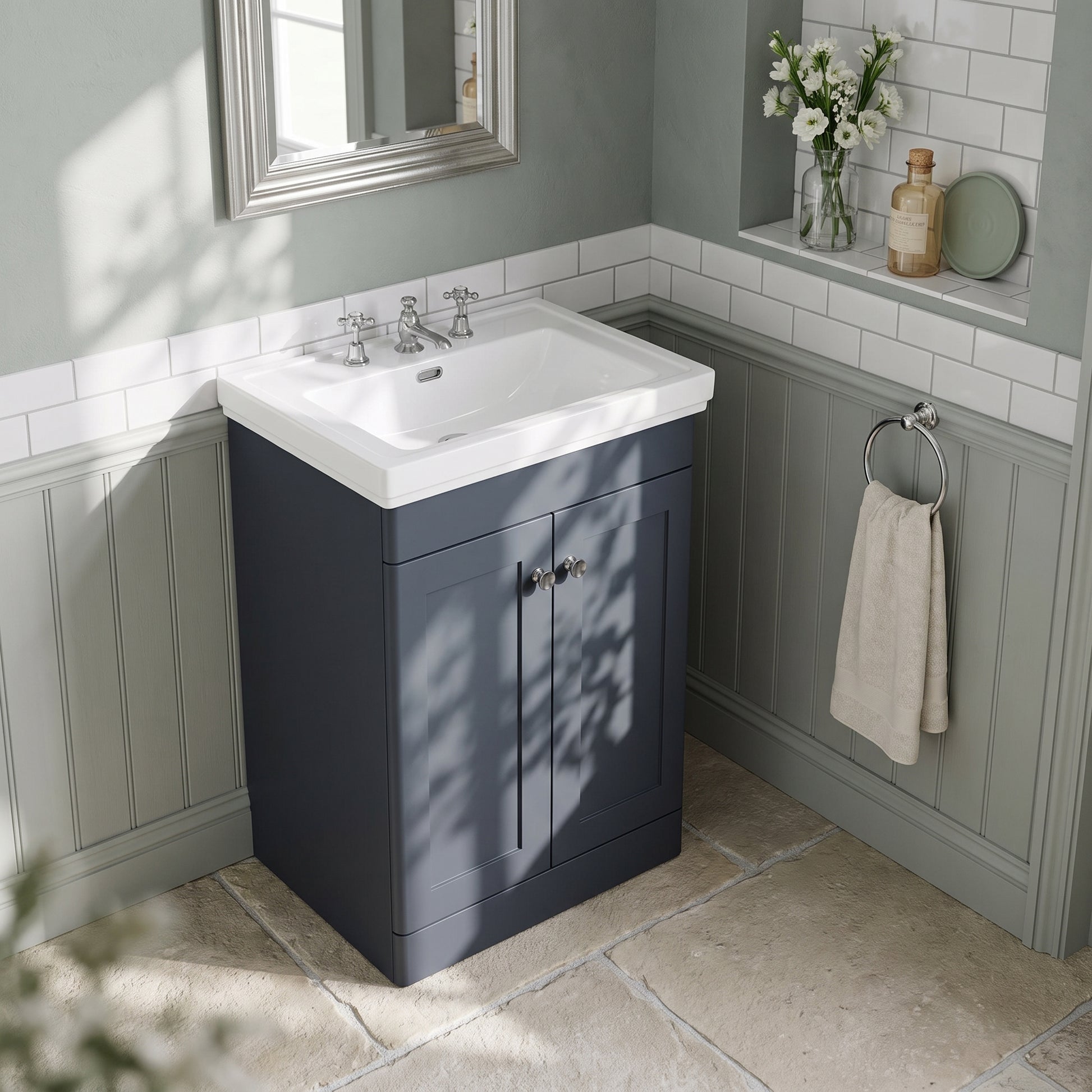 Fairford Laurel 600mm Floor Standing Satin Anthracite Vanity Unit - 3 Tap Hole