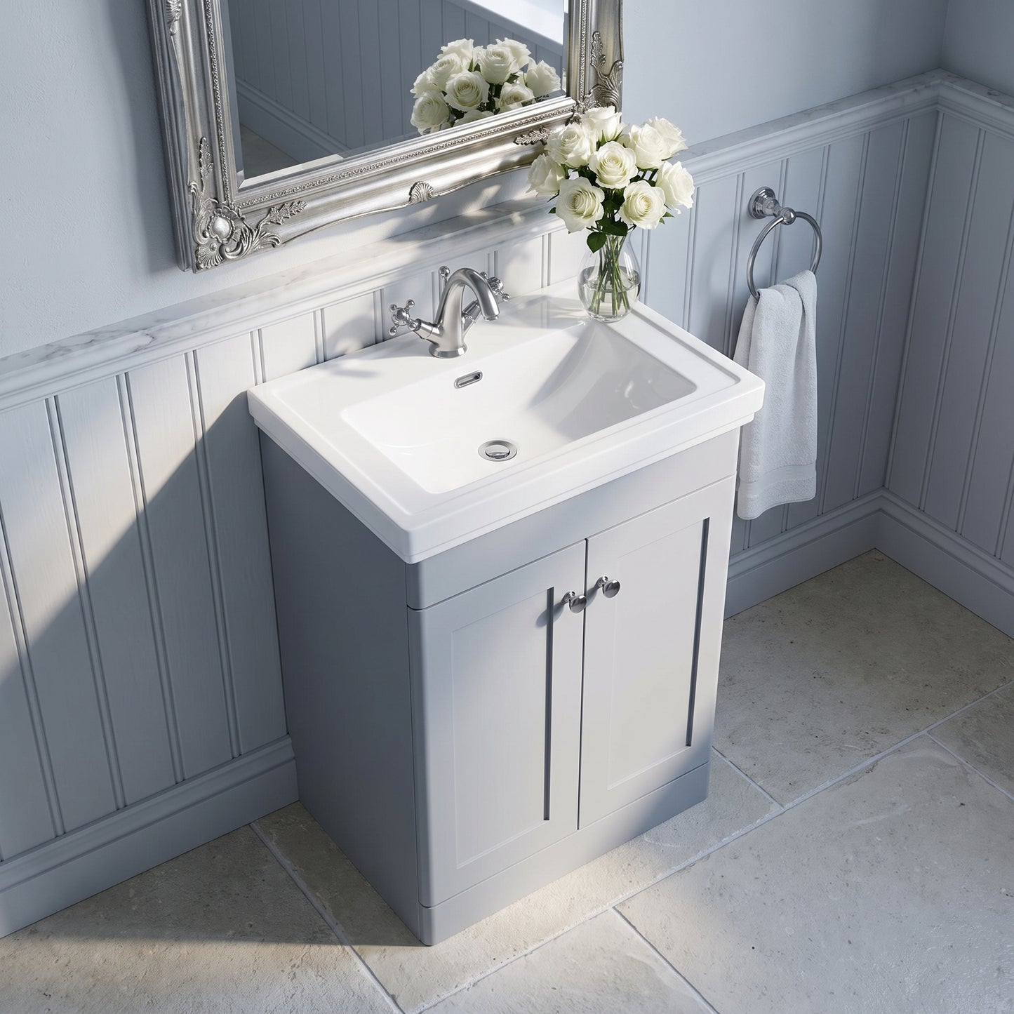 Fairford Laurel 600mm Floor Standing Satin Grey Vanity Unit - 1 Tap Hole