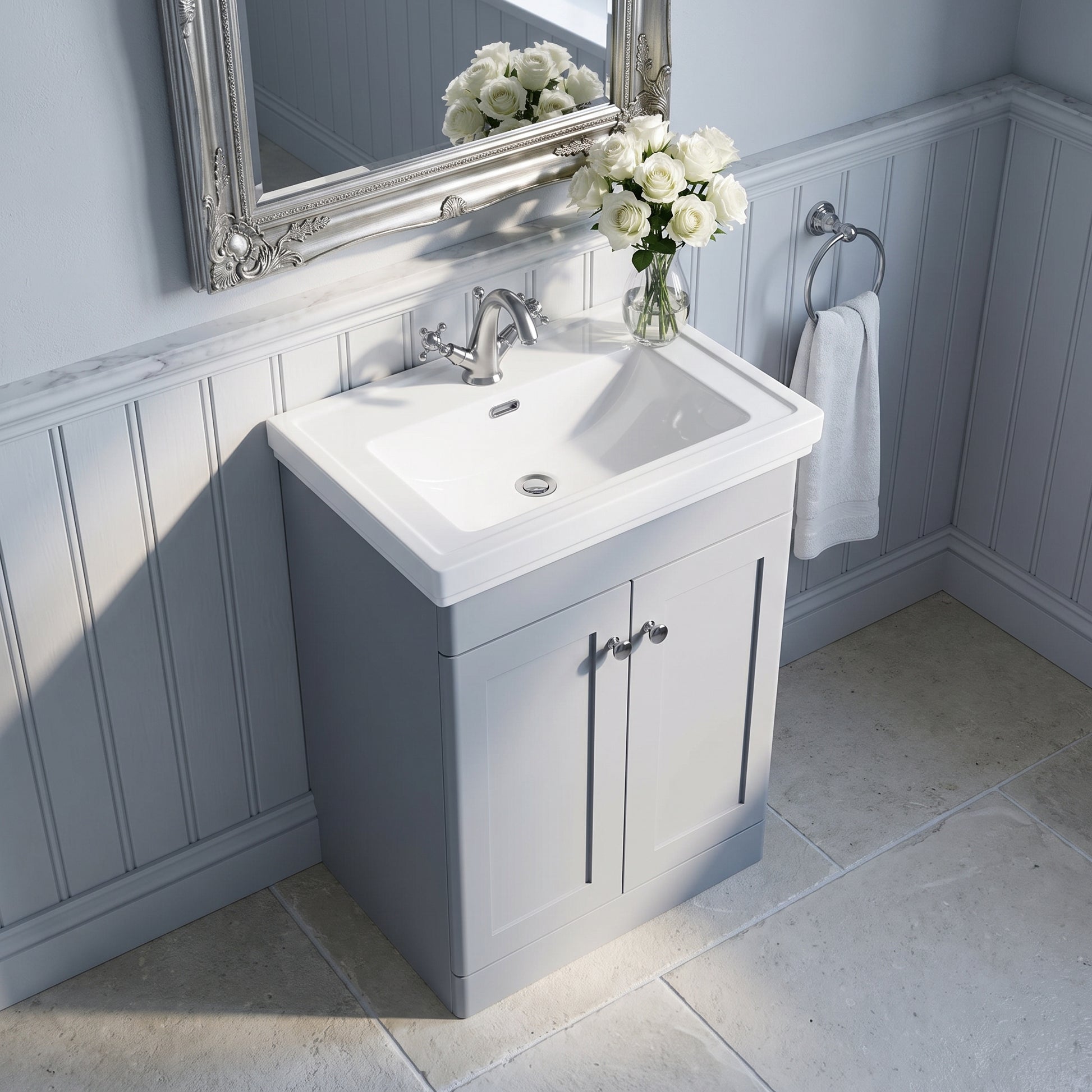 Fairford Laurel 600mm Floor Standing Satin Grey Vanity Unit - 1 Tap Hole