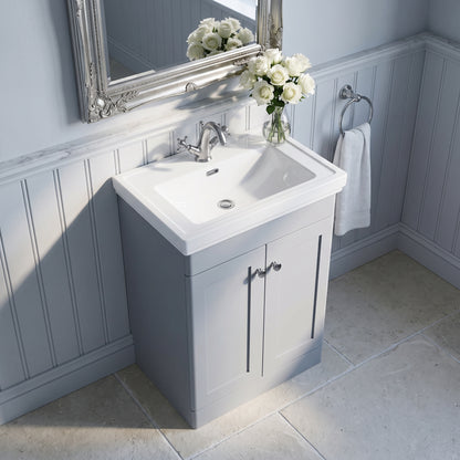 Fairford Laurel 600mm Floor Standing Satin Grey Vanity Unit - 1 Tap Hole