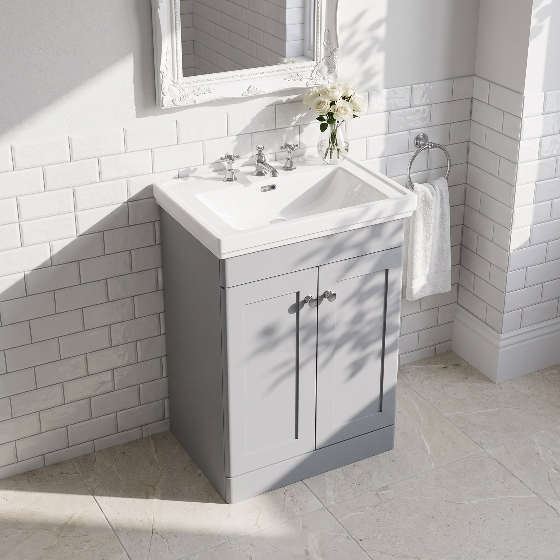 Fairford Laurel 600mm Floor Standing Satin Grey Vanity Unit - 3 Tap Hole