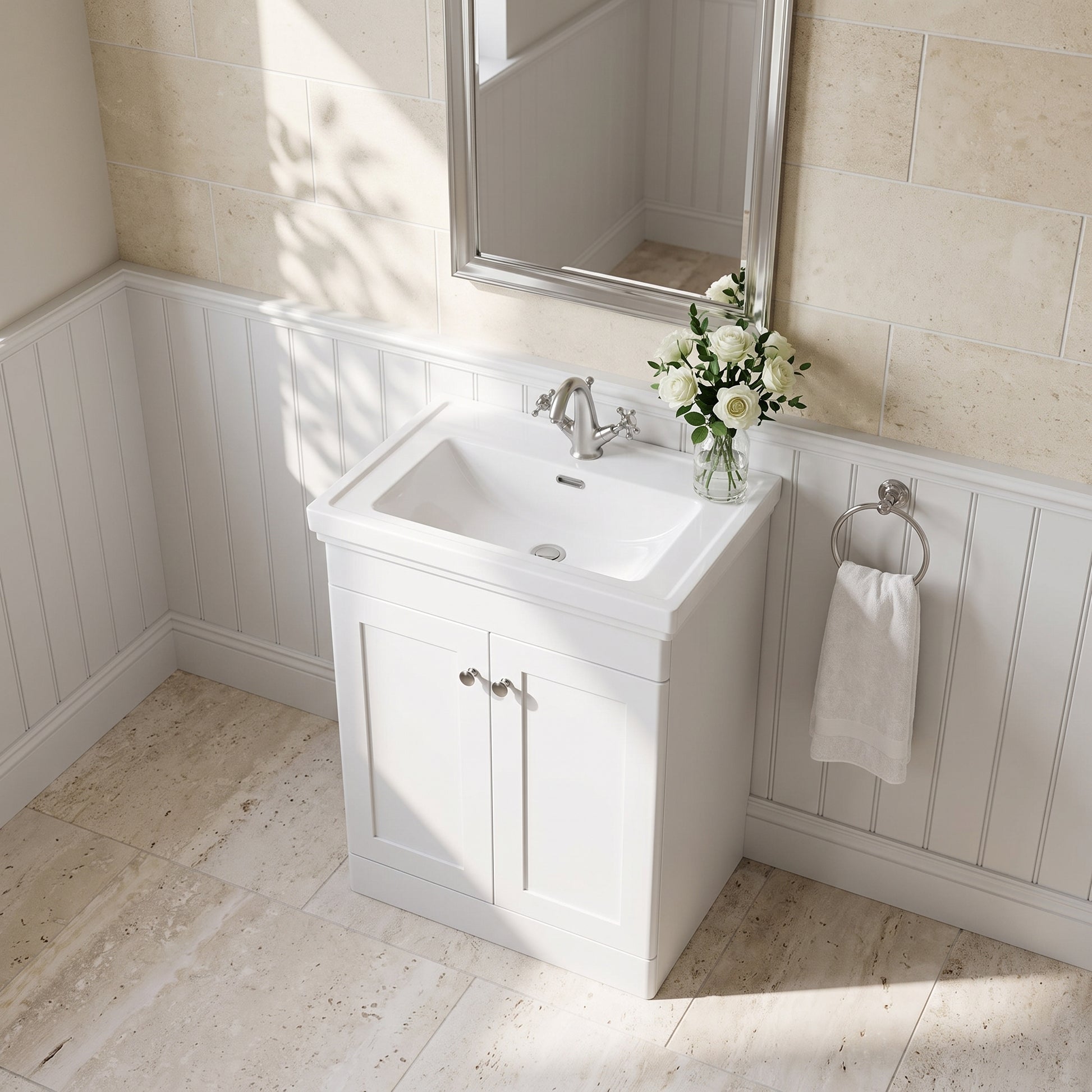 Fairford Laurel 600mm Floor Standing Satin White Vanity Unit - 1 Tap Hole