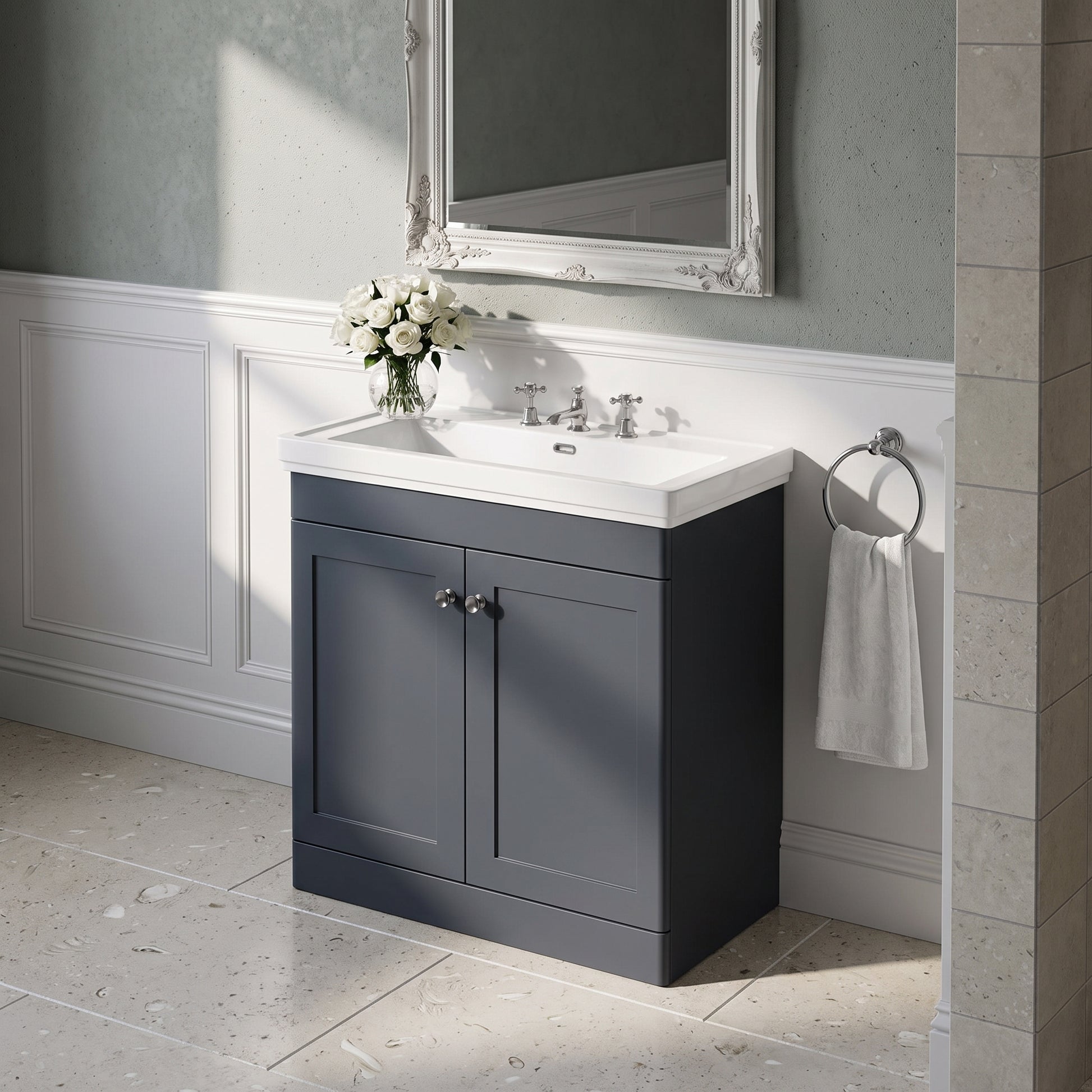 Fairford Laurel 800mm Floor Standing Satin Anthracite Vanity Unit - 3 Tap Hole