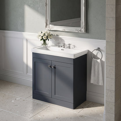 Fairford Laurel 800mm Floor Standing Satin Anthracite Vanity Unit - 3 Tap Hole