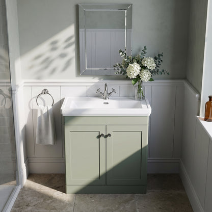 Fairford Laurel 800mm Floor Standing Satin Green Vanity Unit - 1 Tap Hole