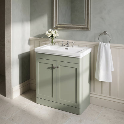 Fairford Laurel 800mm Floor Standing Satin Green Vanity Unit - 3 Tap Hole