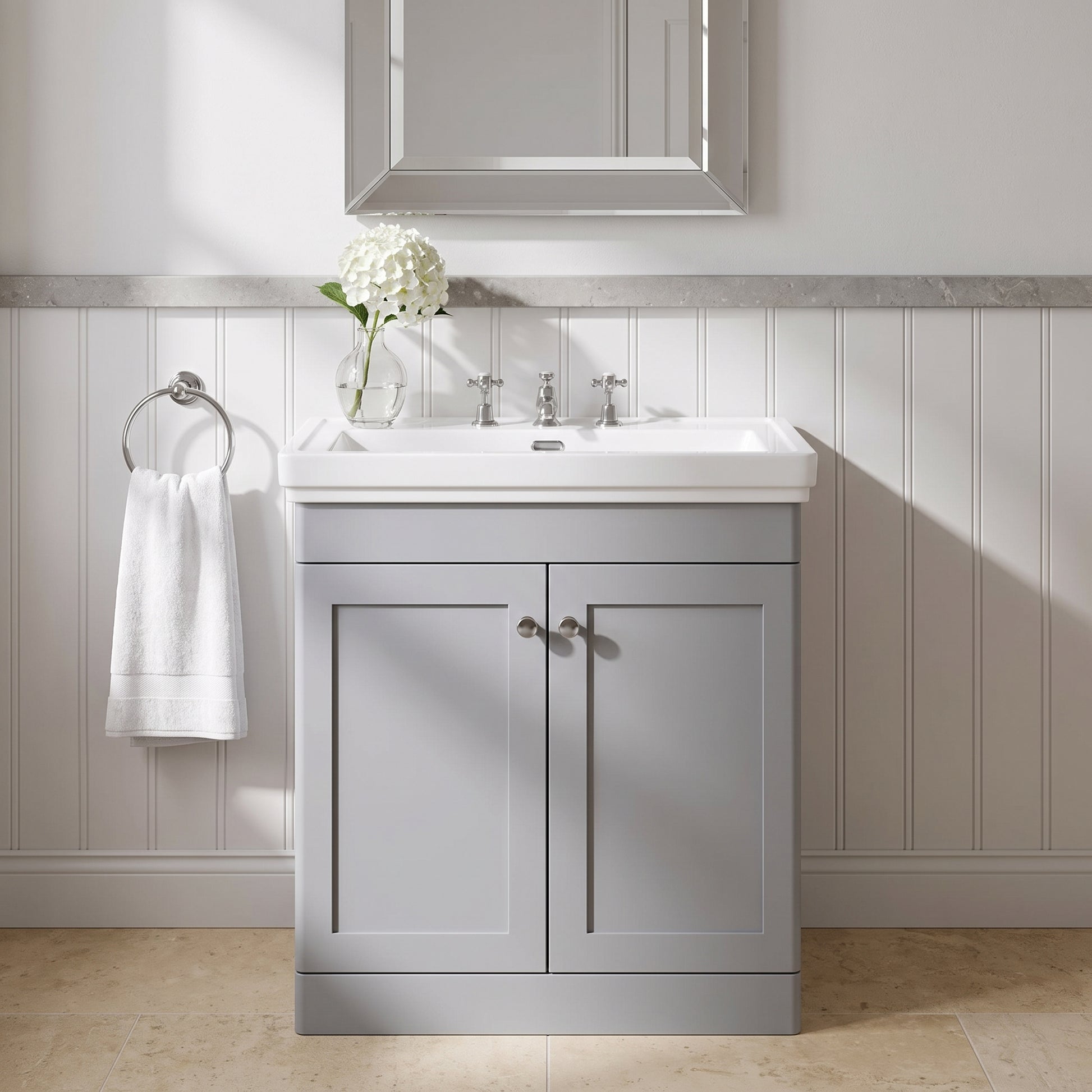 Fairford Laurel 800mm Floor Standing Satin Grey Vanity Unit - 3 Tap Hole