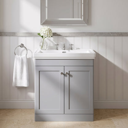 Fairford Laurel 800mm Floor Standing Satin Grey Vanity Unit - 3 Tap Hole