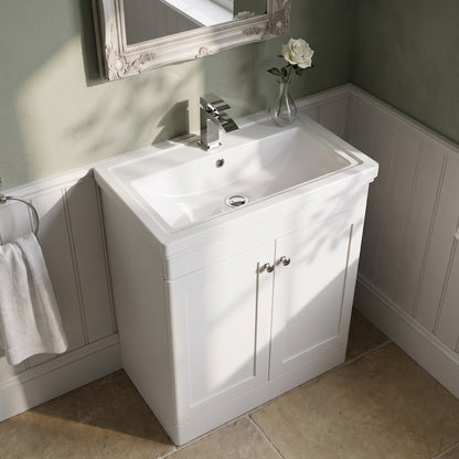 Fairford Laurel 800mm Floor Standing Satin White Vanity Unit - 1 Tap Hole