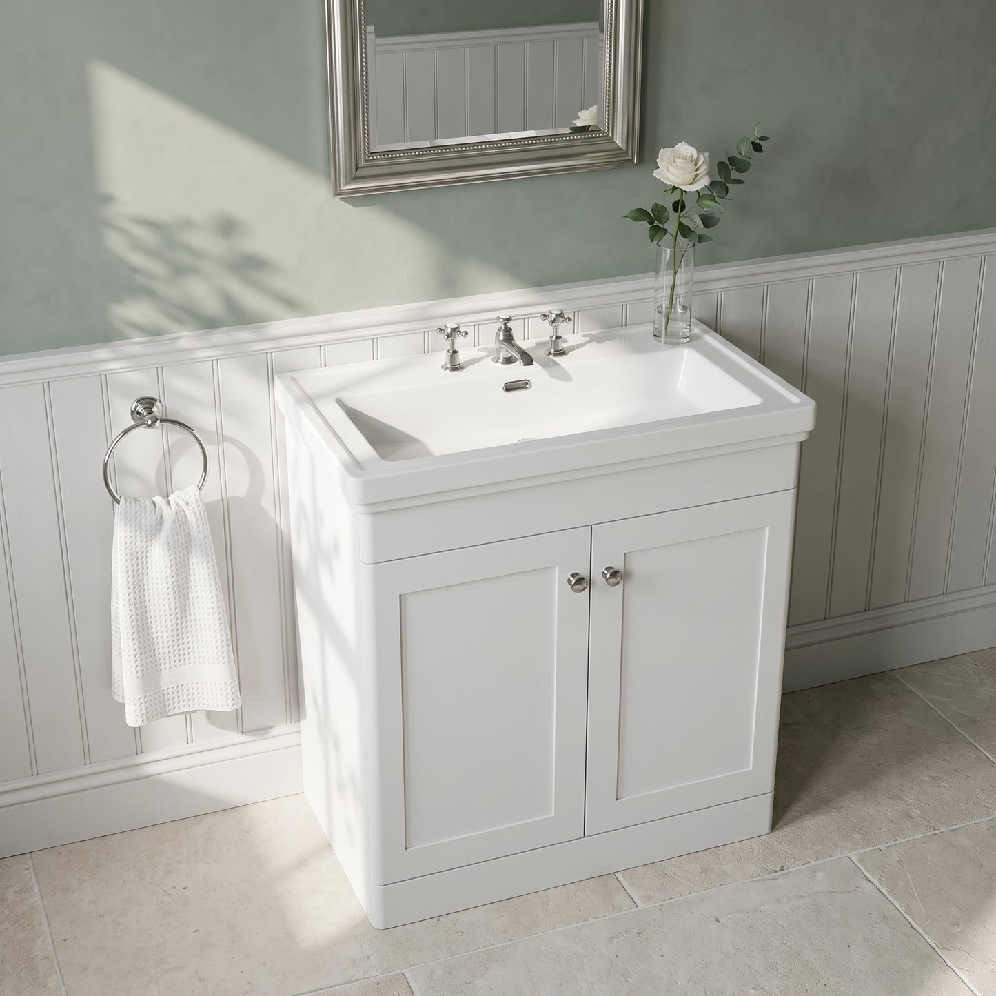 Fairford Laurel 800mm Floor Standing Satin White Vanity Unit - 3 Tap Hole