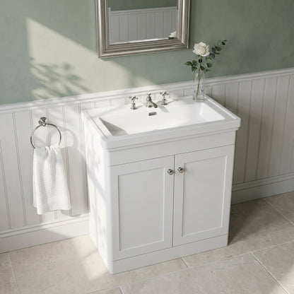 Fairford Laurel 800mm Floor Standing Satin White Vanity Unit - 3 Tap Hole