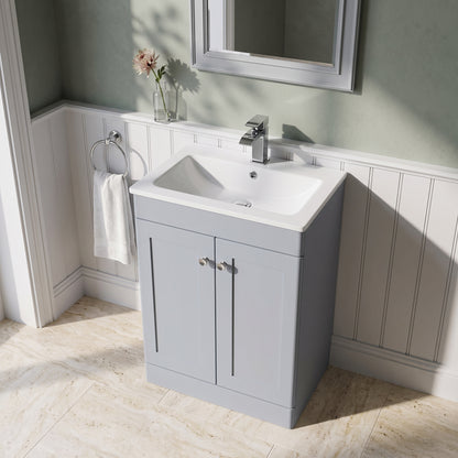Fairford Laurel Satin Grey 600mm 2 Door Floorstanding Vanity Unit with Stone Basin