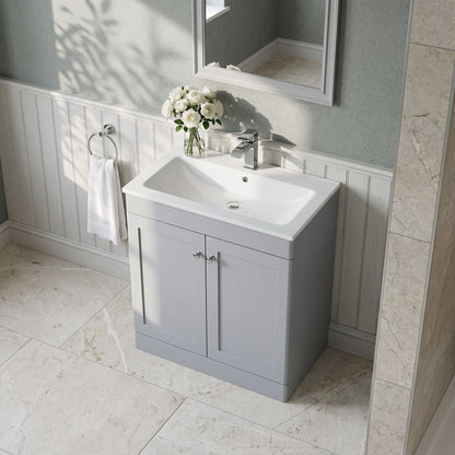 Fairford Laurel Satin Grey 800mm 2 Door Floorstanding Vanity Unit with Stone Basin