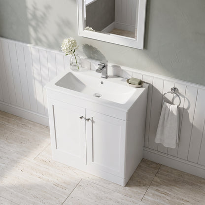 Fairford Laurel Satin White 800mm 2 Door Floorstanding Vanity Unit with Stone Basin